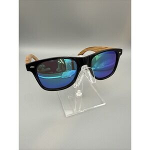 Woodies Sunglasses "See You At The Beach" Square Shades -Light Wood & Black Lens